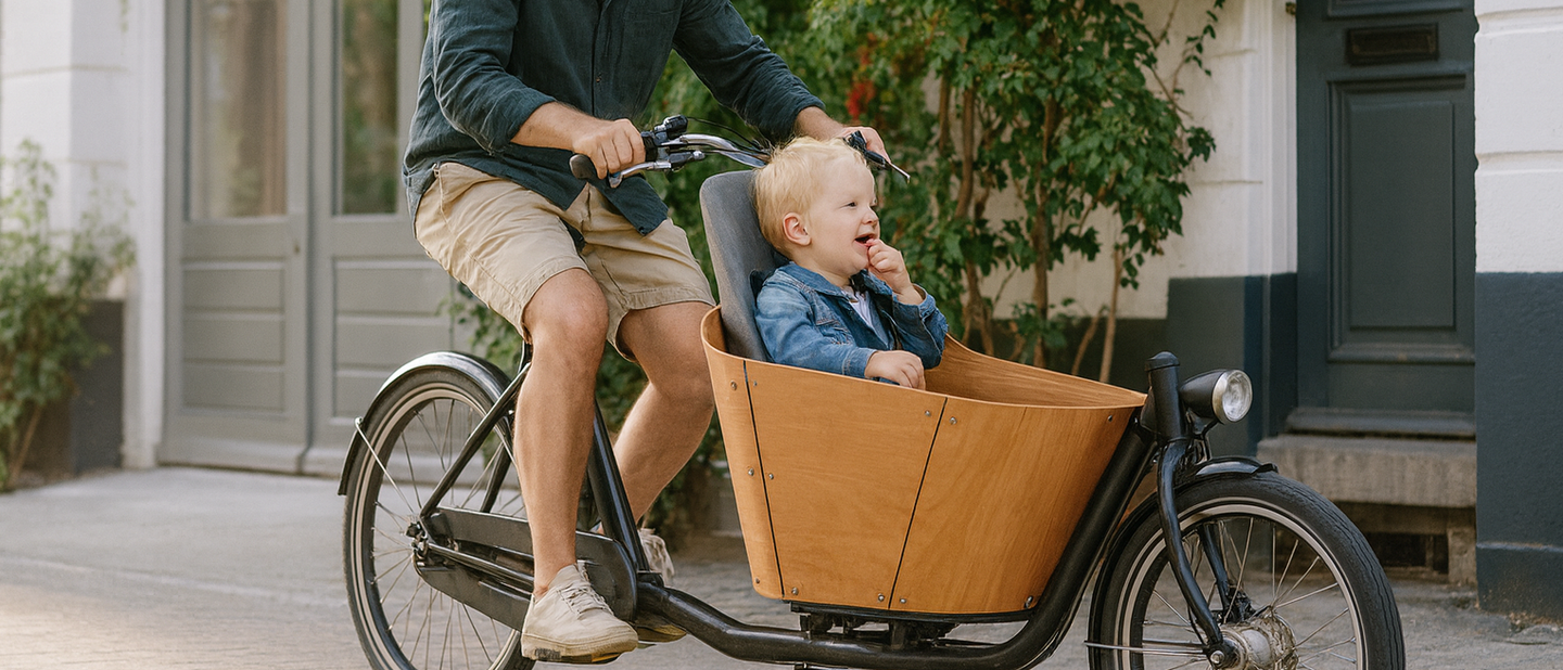vader met kind in bakfiets