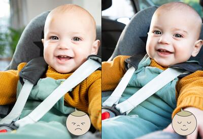 Baby in autostoel met te losse riempjes